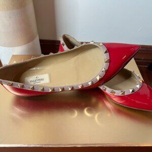 Valentino Rockstud Patent Leather Flat Red EU 38.5